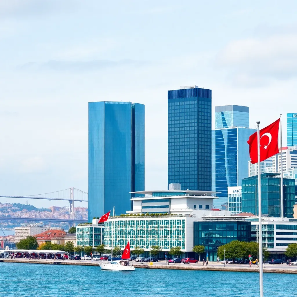 İstanbul'da modern iş merkezleri ve Boğaz manzarası